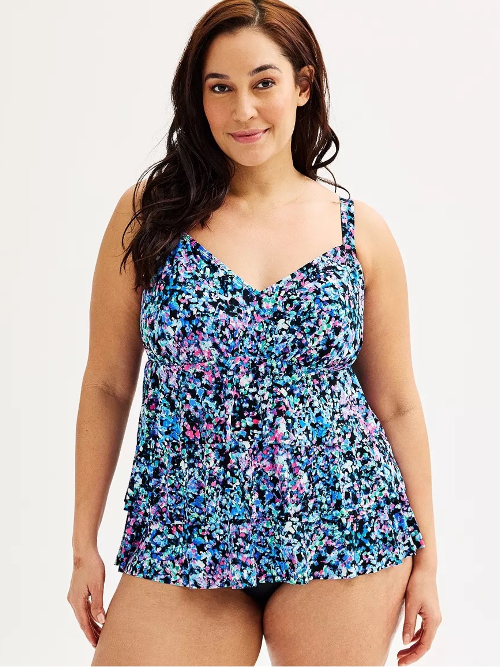 NEW Kohls Bal Harbour Swim Abstract Neon Fauxkini One Piece Swimsuit - Size 20